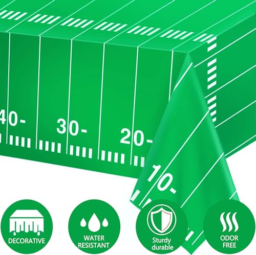 Kesfey 3 Packs Football Party Tablecloth 54 x 108 Inches Football Field Touchdown Tablecover Disposable Plastic Football Themed Birthday Table Cloth Gameday Tailgate Rugby Tablecloths for Superbowl - color: Green Football Field