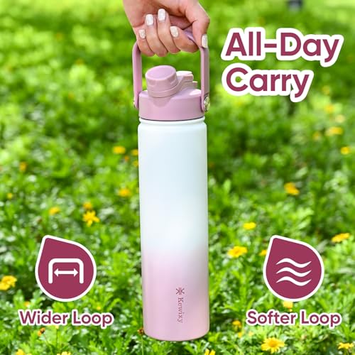KEWIXY 24 oz Insulated Water Bottle, 2-in-1 Lid, Straw & Spout with Protected, Leak Proof, Keep Cold, Stainless Steel, Metal, Reusable, Handle, for Travel, Gym and School, 2 Lids, Iced Plum - color: Iced Plum, size: 24 Ounces