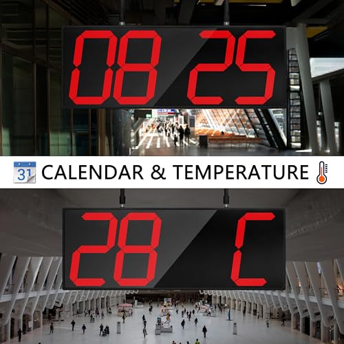 CHKOSDA Digital Wall Clock with Double Sided Display, Large LED Clock with Timer,Alarm,Temperature and Date,Two Faced Hanging Digital Clock Large Display for Multiple Public Places(Red) - color: Red