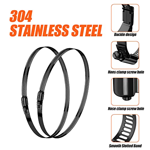 BOTTEN 6pcs Black Hose Clamp,8 Inch(194-216mm)304 Hose Clamps Stainless Steel Adjustable Worm Gear Hose Clamps Assortment Kit,radiator hose clamps fuel line clamps - size: 8''