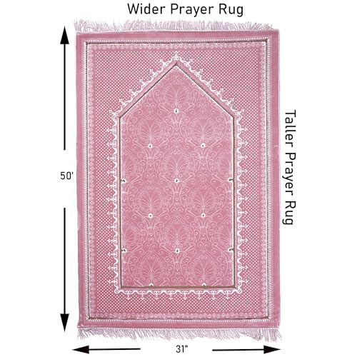 Modefa Orthopedic Islamic Prayer Rug | Large Padded Janamaz Sajjada | One Inch Thick Comfortable Soft Velvet Cushion Muslim Namaz Sajadah | Double Plush Foam (Topkapi Pink) - color: Topkapi Pink