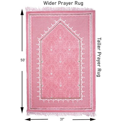 Modefa Orthopedic Islamic Prayer Rug | Large Padded Janamaz Sajjada | One Inch Thick Comfortable Soft Velvet Cushion Muslim Namaz Sajadah | Double Plush Foam (Topkapi Pink) - color: Topkapi Pink
