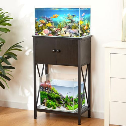 LAQUAL 10 Gallon Fish Tank Stand with Cabinet, Double Aquarium Stand for 10 & 5 Gallon Fish Tank, Heavy Metal Stand with Stable Structure, Adjustable Table Feet & Anti-tilt Device - Black - color: Black 5-10Gallon, size: 5-10Gallon