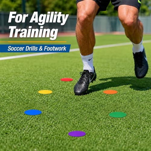 Sukh Poly Spots Markers - 12 Pcs Floor Dots Sport Markers for PE | Flat Training Markers for Soccer, Basketball, Agility Drills, PE Classrooms, Indoor Gyms and Outdoor Fields