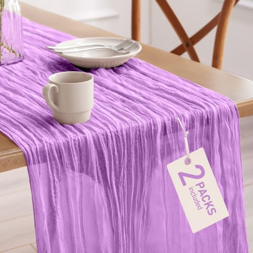 Pureegg 2 Pack Cheesecloth Table Runner 120 Inch Purple - color: Purple, size: 120" - 2 Packs