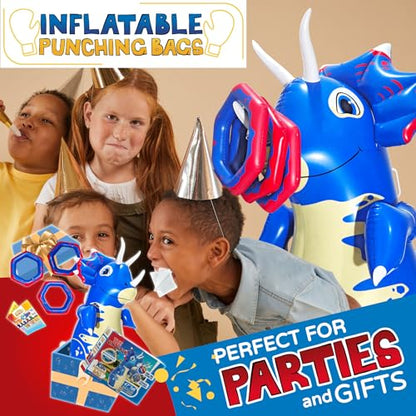 INFLATABLE DUDES Dinosaur -Kids Punching Bag | Already Filled with Sand| Bop Bag | Premium Inflatable Toy | Punching Bag for Kids | Enhanced Bounce-Back Action! | Indoor Outdoor - Party Games - color: Blue Triceratops | Pre-filled with Sand