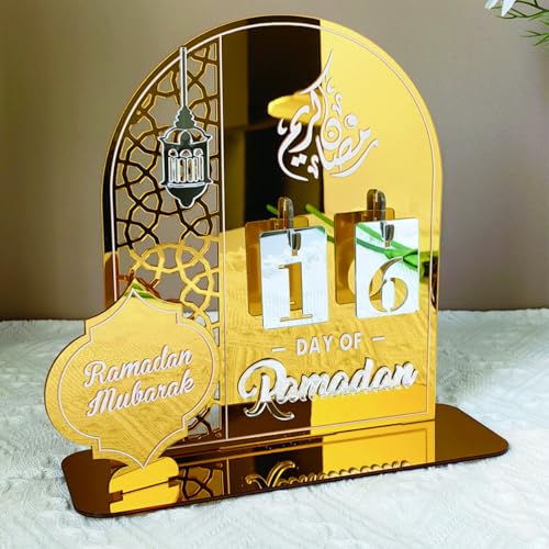 Ramadan Advent Calendar 2026, Eid Mubarak Countdown Calendars Tracker Date Gift DIY Arabic Muslim Islamic Holiday Table Home Decorations Count Down Calendar (Acrylic Gold) - color: Gold