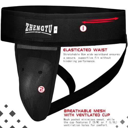 Groin Protector Cup Kickboxing Boxing Muaythai MMA Groin Guard, Jockstrap Karate Training, BJJ Protection, Soccer, Basketball Removable TPE Cup with Silicone Cushioning - color: Black, size: Medium