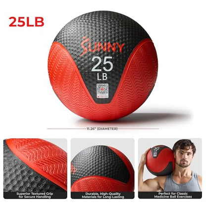 Sunny Health & Fitness 10 LB Medicine Ball with Premium Dual Textured Grip | 4-30LB Weighted Rubber Medicine Ball, Bouncing Wall Ball, Slam Ball Workouts, Throws Squats Core Strength Training - size: 25 LB