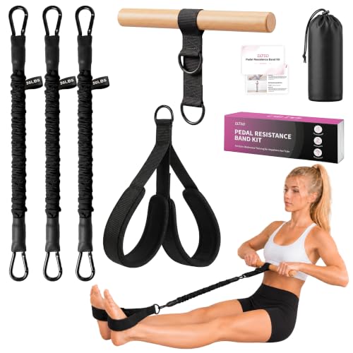 Multifunction Resistance Bands with Handles, Upgraded Dual D-Ring | 3-Tube Adjustable Resistance: 30/60/90 LB | Beech Wood Handle | Wide Foot Pedals | for Abdomen, Waist, Arm, Leg, Pilates - color: Black