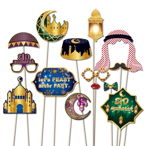 25 Pcs Ramadan Mubarak Photo Booth Props for Ramadan Mubarak Party Decoration Supplies, Eid Moon Lantern Festival Selfie Props Photography Backdrop Decorations for Eid Ramadans Mubaraks Party Favors