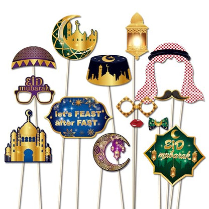 25 Pcs Ramadan Mubarak Photo Booth Props for Ramadan Mubarak Party Decoration Supplies, Eid Moon Lantern Festival Selfie Props Photography Backdrop Decorations for Eid Ramadans Mubaraks Party Favors