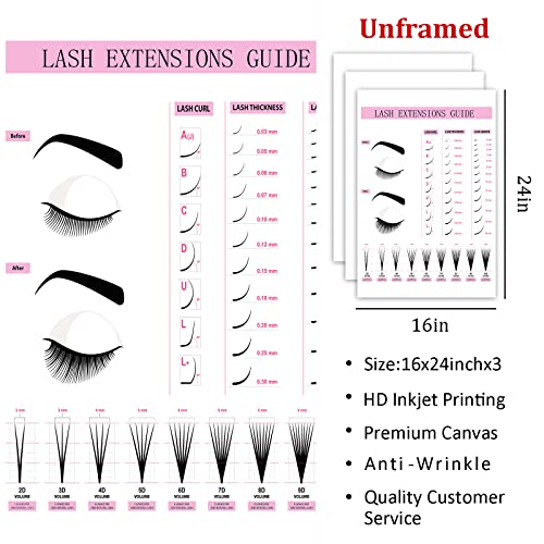 Makeup Wall Art Canvas Fashion Art Eyelash Pictures Eyelash Extension Guide Poster Beauty Salon Wall Art Pink Black and White Painting Lashes Picture for Bathroom Living Room 16x24inchx3 Frameless - color: Beauty Salon Wall Art, size: 16"L x 24"W