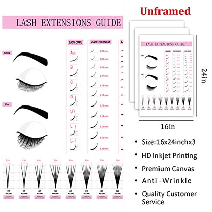 Makeup Wall Art Canvas Fashion Art Eyelash Pictures Eyelash Extension Guide Poster Beauty Salon Wall Art Pink Black and White Painting Lashes Picture for Bathroom Living Room 16x24inchx3 Frameless - color: Beauty Salon Wall Art, size: 16"L x 24"W