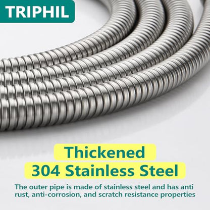 TRIPHIL Kink-free Shower Hoses 118" Extra-long Handheld Shower Head Hose Replacement Flexible Metal Tube Extension Anti-twist Brass Connectors Stainless Steel Brushed Nickel - color: Brushed Nickel, size: 118 Inches