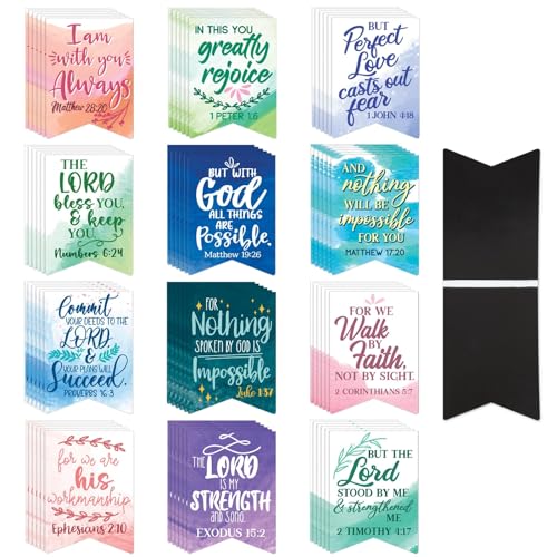 Faithful Finds Christian Magnetic Bookmarks Bulk 72-Pack - 1 x 1 in, Multi-Colored Polypropylene - 12 Watercolor Verse Designs & Magnetic Bible Verse Markers for Bible Study Supplies