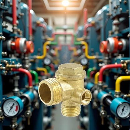 3-Port Brass Air Compressor Check Valve - Heavy-Duty Pneumatic Replacement Part with Leak-Proof Design for Central Pneumatic Compressors, Industrial Repair