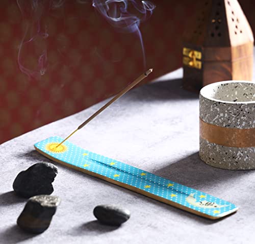 Bless-International Traditional-Handmade-Burner Wooden-Incense-Stick-Holder Ash-Catcher-Stand for-Aromatherapy-Meditation-Yoga (Moon & Stars) 10 Inches, Pack of 2 - color: Moon & Stars,10 Inch, size: Two Holders