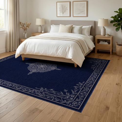 6'x9' Blue Deep Medallion Prayer Design Washable Area Rug - color: Blue/Pattern 12, size: 6' x 9' (Rectangular)