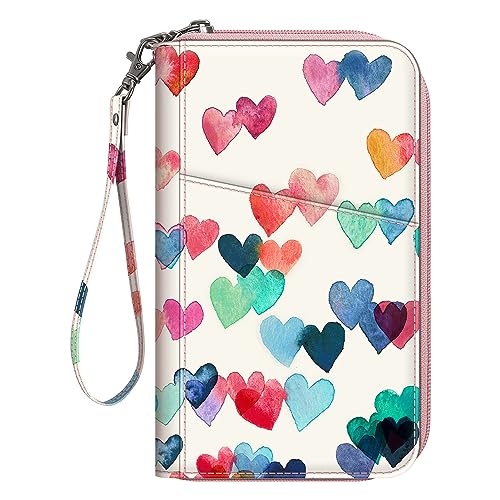 FINTIE Family Passport Holder Wallet Travel Document Organizer Clutch Bag - color: Raining Hearts