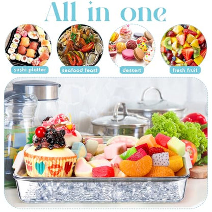 Baderke 6 Set 8.7x5.5'' Small Chilled Serving Tray for Parties with Tongs, Ice Chilled Platter Cold Serving Dish for Charcuterie Dip Fruit Seafood Vegetable Salad Appetizer Shrimp Cocktail(Sliver)