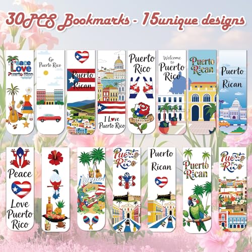 Wxiben Puerto Rico Magnetic Bookmarks Gifts - 30 Pcs Puerto Rico Travel Souvenirs Bookmark Flags Frog Flowers Magnets Book Marks Page Clip for Patriotic Latin American Spanish Party Favors - style: Puerto Rican
