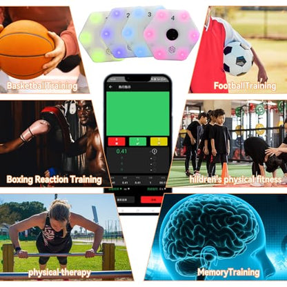JOJOCY ReactionX Training Lights 4 PCS - Pressure Resistant, Mobile App Control, 29+ Modes, 8 Lights, 6 Strobe Effects, Type-C Charging, Enhances Reaction Time & Agility