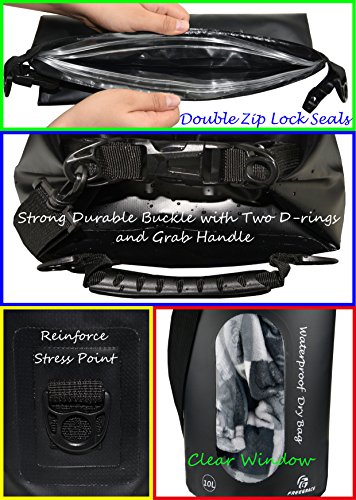 Freegrace Waterproof Dry Bag Set of 3 - Submersible Dry Sack with Double Zip Lock Seals - Includes Waist Pouch & Phone Case - Perfect for Kayaking, Swimming, Boating & Rafting (Black(Window), 20L) - color: Black, size: 20L, style: Window