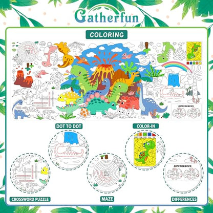 Gatherfun 공룡 파티 자이언트 컬러링 포스터 - 80.9 x 182.9cm(31.5 x 72인치) - 다용도 교실 벽 장식 및 생일 활동 - 학교 파티 및 특별 행사를 위한 공룡 포스터 또는 테이블 커버 - style: 공룡