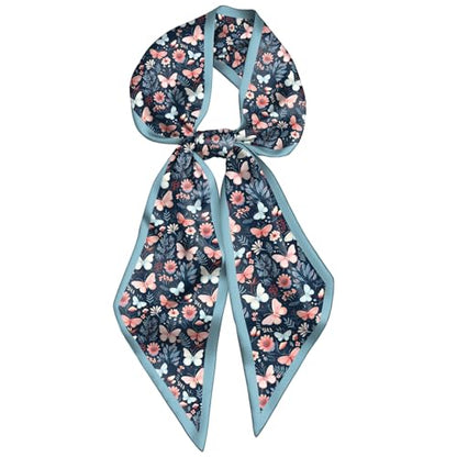Head Hair Scarf Neck Silk Feeling Scarves Long Thin Satin Fashion Handbag Cute Decoration Women Girls 59 * 6.7'' - color: O-9-butterfly Flower