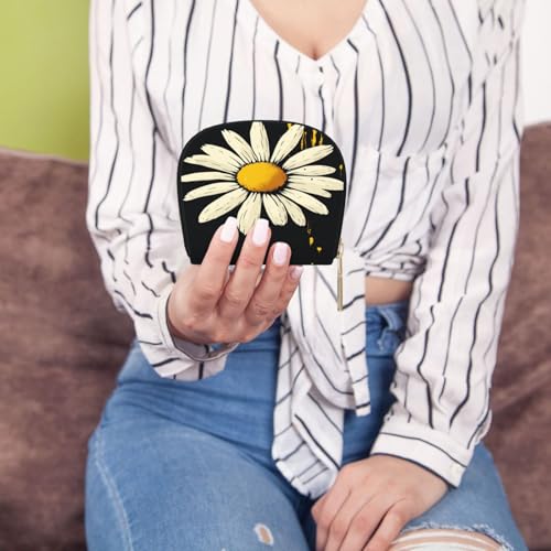 Stylish Daisy RFID Blocking Semi Circle Card Holder PU Leather Zipper Wallet Pouch Keychain Bag for Women Men, Slim Small Credit Card Case Organizer with 12 Slots - color: Stylish Daisy