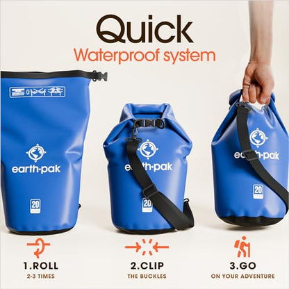 Earth Pak Waterproof Dry Bag - Roll Top Waterproof Backpack Sack Keeps Gear Dry for Kayak with Waterproof Phone Case - color: Blue, size: 20L