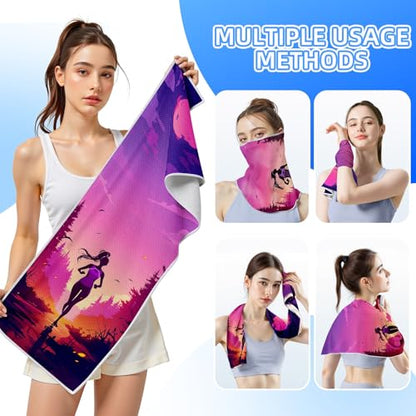Cooling Sports Towel 39"X11.8" Cold Feeling Towel for Gym Fitness Running Yoga Microfiber Soft Quick Drying Breathable Lightweight Camping Towel Summer Hiking Climbing Workout Essentials(Running) - color: Pink&purple