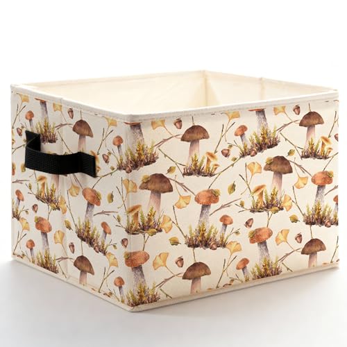 Rustic Cottagecore Mushroom Storage Bins Box with Handles, Vintage Botanical Mushroom Foldable Basket Toybox for Bedroom Bathroom Laundry Room Home Clothes Toys Books - color: Color-3