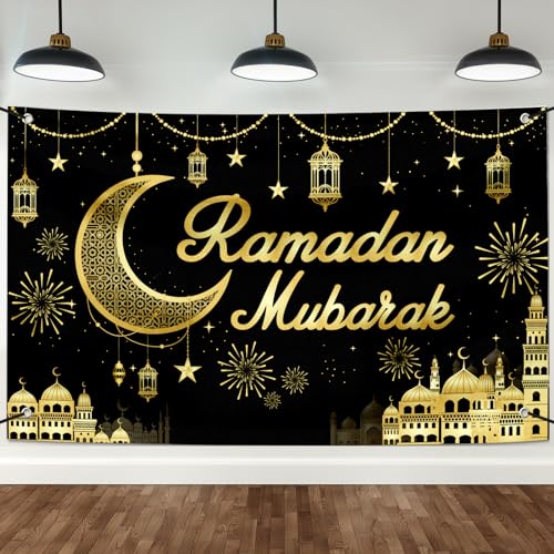 Large Ramadan Banner Decorations Outdoor 72x44 Inch,Eid Ramadan Mubarak Kareem Ramadan Photography Banner for Muslim Indoor Home House Decor Party Supplies,Yard Sign Photography Background Black Gold - color: Black Ramadan