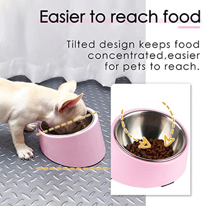 SUPERDESIGN Anti-Vomiting 15° Slanted Pet Bowl, L/2 Cup, Pink | 15° Tilted, Anti-Vomit & Neck Relief, Non-Slip Base, Detachable Stainless Steel Liner, Dishwasher Safe, for Cats & Dogs - color: Pink, size: L/2 Cup