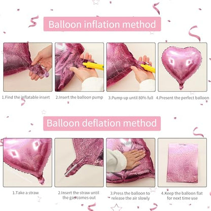 Laser Pink Heart Balloons, 10PCS Glitter Foil for Girls Birthday Valentine - color: Laser Pink