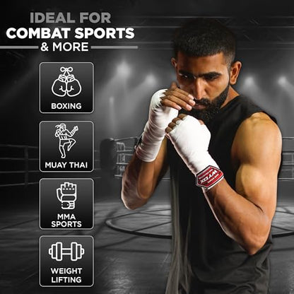 WYOX Boxing Hand Wraps & Gel Knuckle Guards Set for MMA, Muay Thai & Kickboxing - 2 Pair Hand Wraps + 1 Pair Knuckle Guards - Hand Wrist Protection for Men & Women Training - color: White/Black