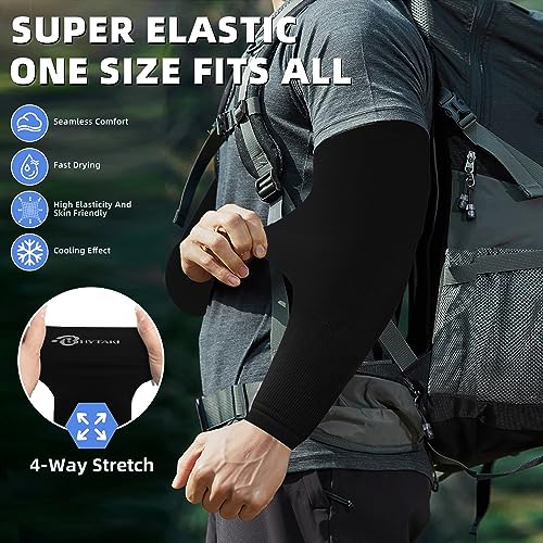 BHYTAKI UV Sun Protection Arm Sleeves, UPF 50 Sports Cooling Arm Compression Sleeves for Men Women Teenager - color: 6 Black