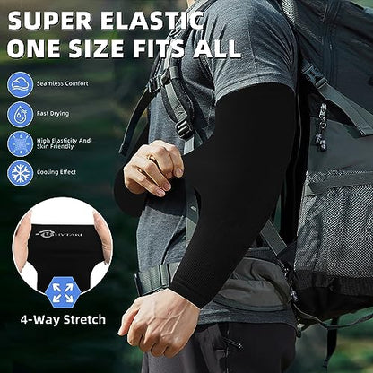 BHYTAKI UV Sun Protection Arm Sleeves, UPF 50 Sports Cooling Arm Compression Sleeves for Men Women Teenager - color: 6 Black