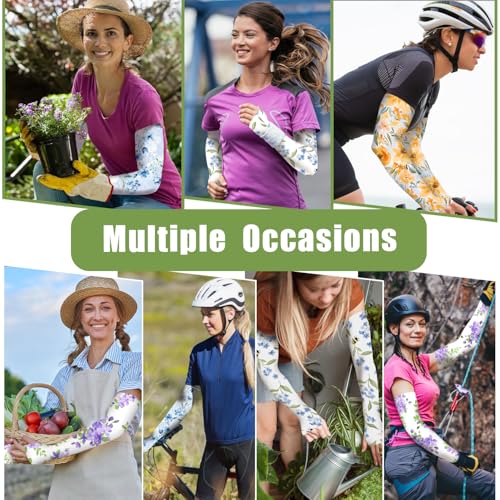 Bebila Gardening Sleeves for Women Farm UV Sun Protection Anti-Scratch Cooling Sleeves with Thumb Hole Arms Cover Outdoors - color: Bee Flower