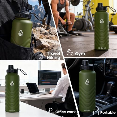 32oz Stainless Steel Insulated Water Bottle, 48H Ice Cold & 24H Hot, Leak-Proof Wide Mouth Lids (Straw & Spout), BPA-Free Bottles, Mens Water Bottle for Gym, Hiking, Travel - Green - color: Green, size: 32 Ounces