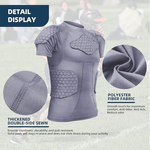 Zicac Men's Sports Shock Rash Guard Compression Padded Shirt Soccer Basketball Protective Gear Chest Rib Guards - color: Grey Padded Shirt, size: XX-Large