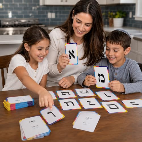 The Dreidel Company Single Pack Aleph Bet Hebrew Alphabet Flashcards – Laminated Hebrew Letter Cards with Transliteration for Kids and Beginners - style: Single