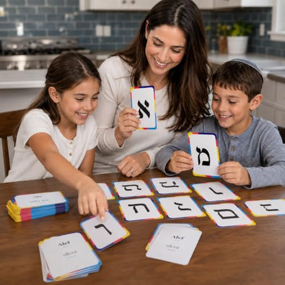 The Dreidel Company Single Pack Aleph Bet Hebrew Alphabet Flashcards – Laminated Hebrew Letter Cards with Transliteration for Kids and Beginners - style: Single