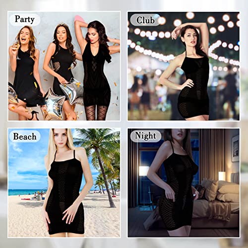 selizo 2 Pack Fishnet Dress for Women, Black Fish Net Lingerie Bodysuit Chemise Nighty Women's Mesh Lace Dress, One Size Fits All