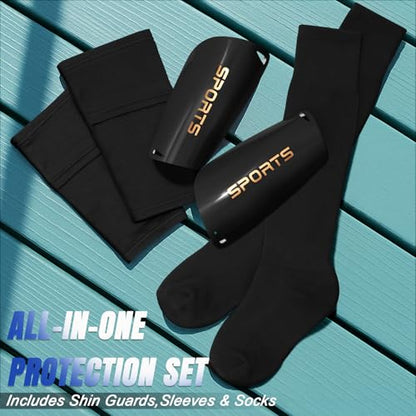 XZQTIVE Soccer Shin Guards with Shin Sleeves and Soccer Socks, Football Shin Pads Set for Kids Youth and Adult - color: black, size: L(Youth/Adult)
