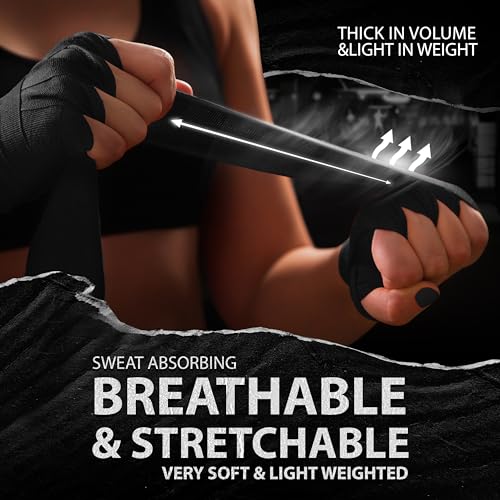 DXM SPORTS Boxing Hand Wraps Inner Gloves - 180 Inch Elasticated Thumb Loop Bandages - Kickboxing MMA Muay Thai Kickboxing Martial Arts Punching Training for Men Women - color: Black