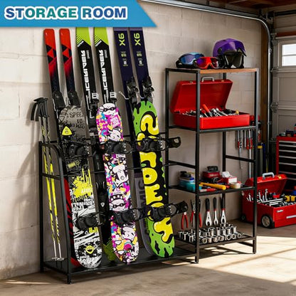 Ski-Snowboard Storage Rack Holder - Freestanding Ski Equipment Organizer Snowboard Boot Stand Garage Gear Storage - color: 3 Skis +3 Snowboards