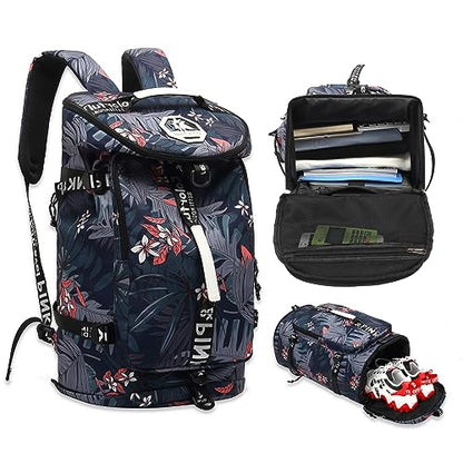 gym duffel bag backpack wrestling bag with shoe compartment 4 kinds of back method waterproof sports walking laptop - color: A-floral Blue